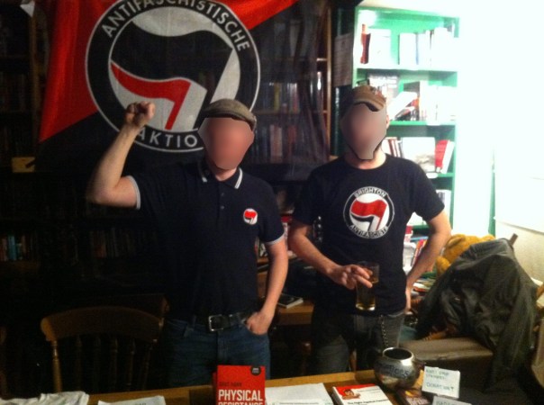The popular Brighton Antifascists merch stall.